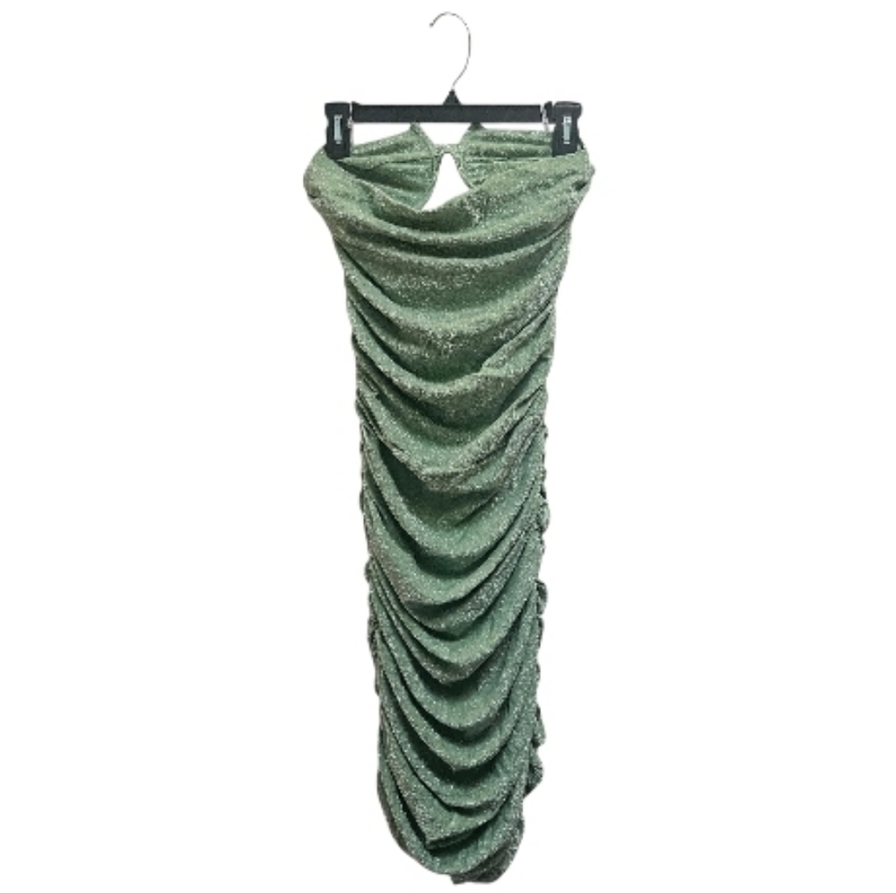 Bananhot Strapless Alex Dress Size M Lime Green Metallic Party Cocktail Festive